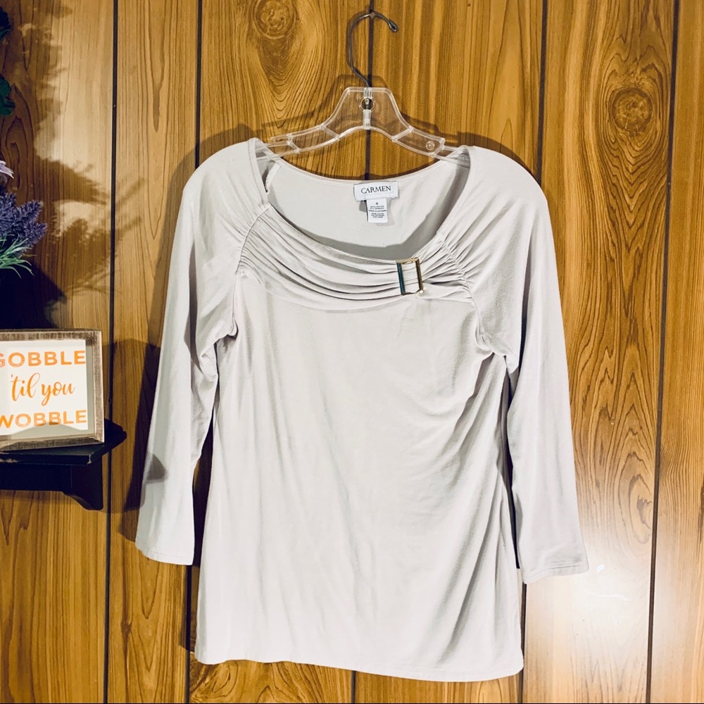 Carmen Marc Valvo Top Cream 3/4 Sleeve